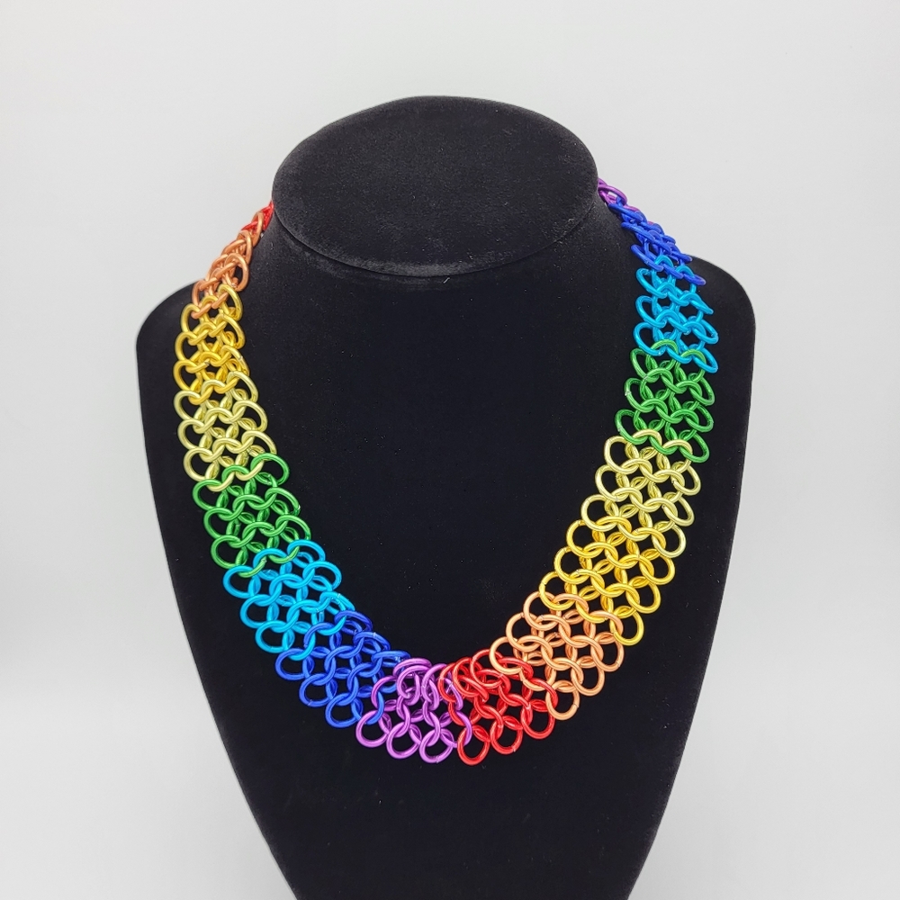 Handmade rainbow chainmail necklace | European 4 in 1 weave